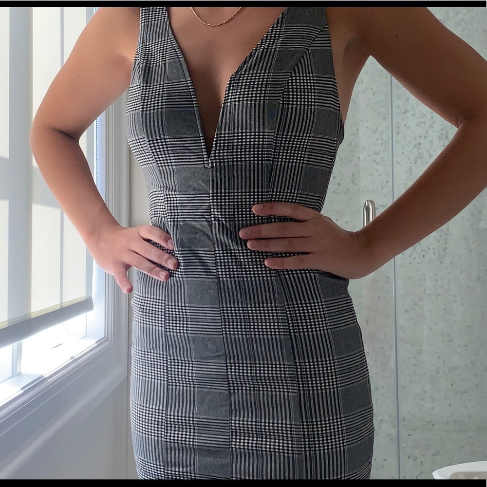 Plaid deep-v mini dress